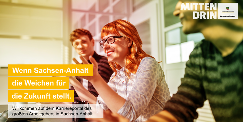 Startseitenbild mit dem Titel: Wenn Sachsen-Anhalt die Weichen für die Zukunft stellt. Willkommen im Karriereportal des größten Arbeitgebers in Sachsen-Anhalt.