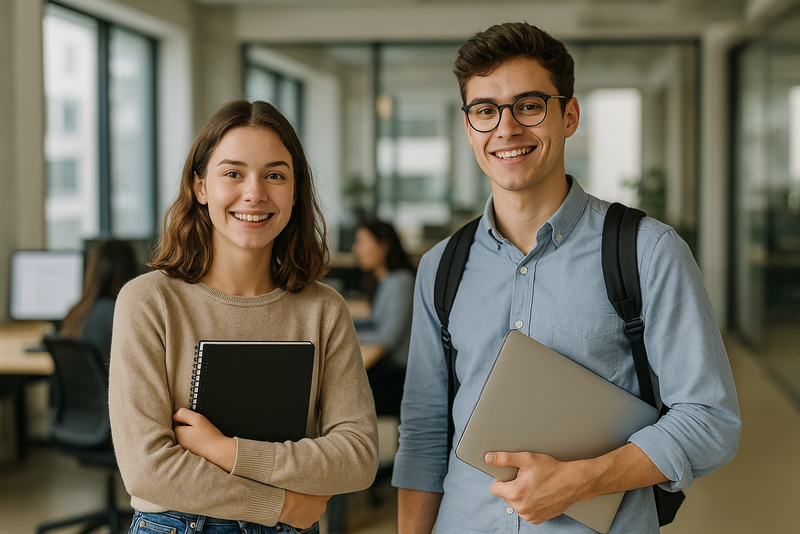 Illustration von Praktikant/innen in Ausbildung oder Studium